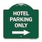 Signmission Hotel Parking With Right Arrow, Green & White Aluminum Architectural Sign, 18" x 18", GW-1818-23900 A-DES-GW-1818-23900 - alternate 1